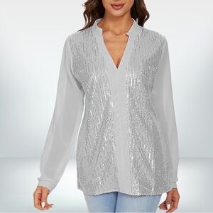 Long Sleeve Sequin Pullover Shirt 1XL New